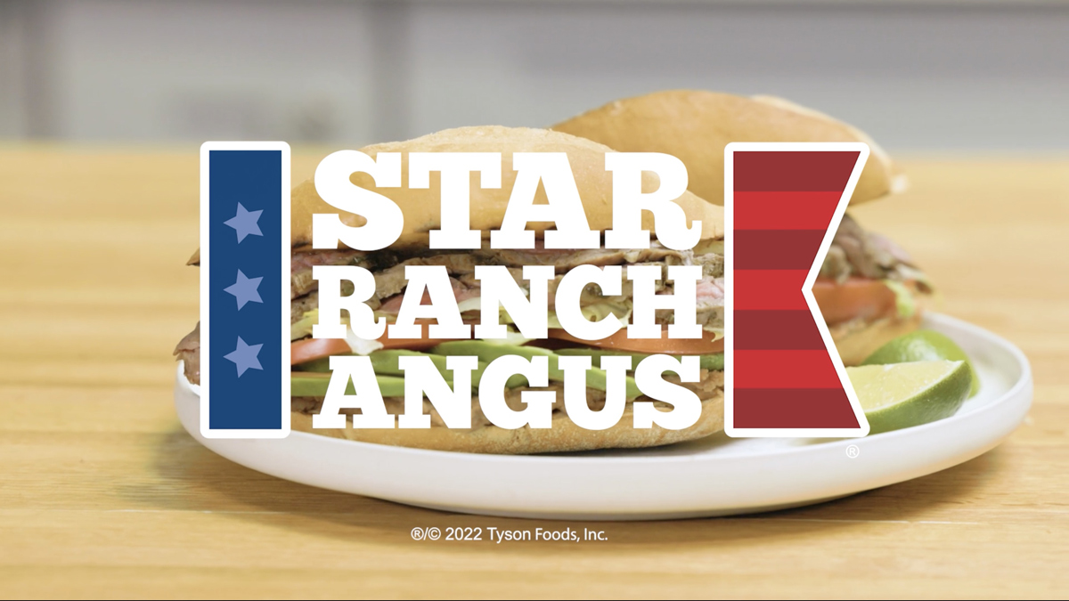 Star Ranch logo laid over a beef sandwich 
